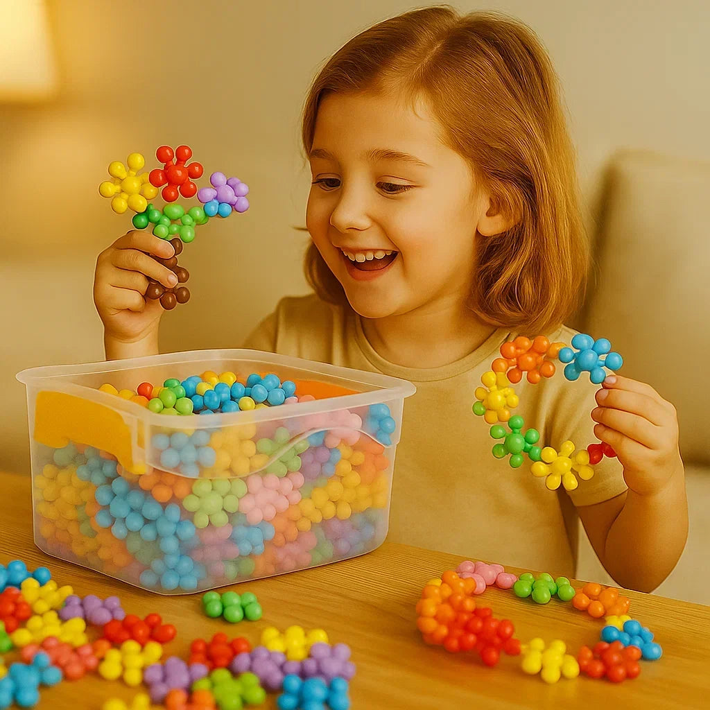 Building Block Set Interlocking Snowflake Pieces & Storage Box