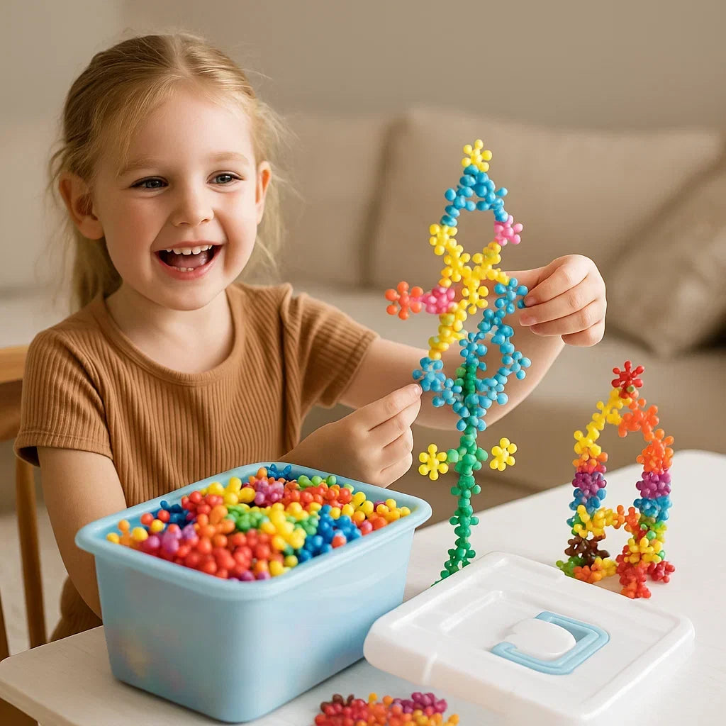 Building Block Set Interlocking Snowflake Pieces & Storage Box