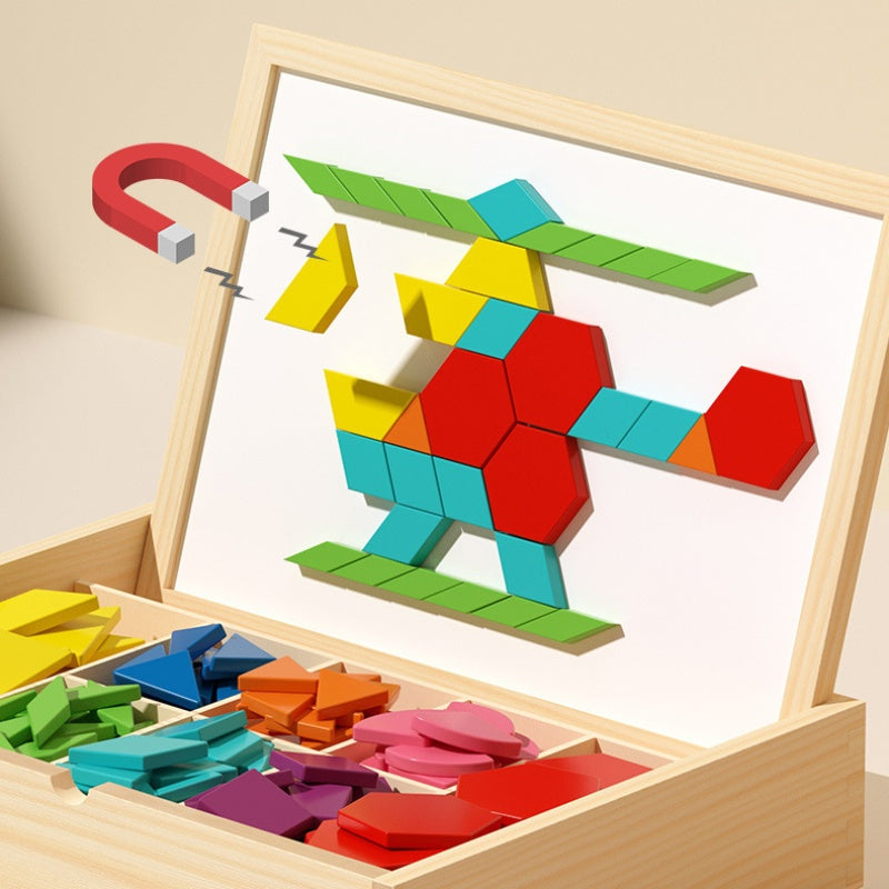 Building Blocks Magnetic Pattern Cards Wooden Storage Box