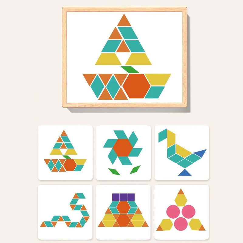 Building Blocks Magnetic Pattern Cards Wooden Storage Box