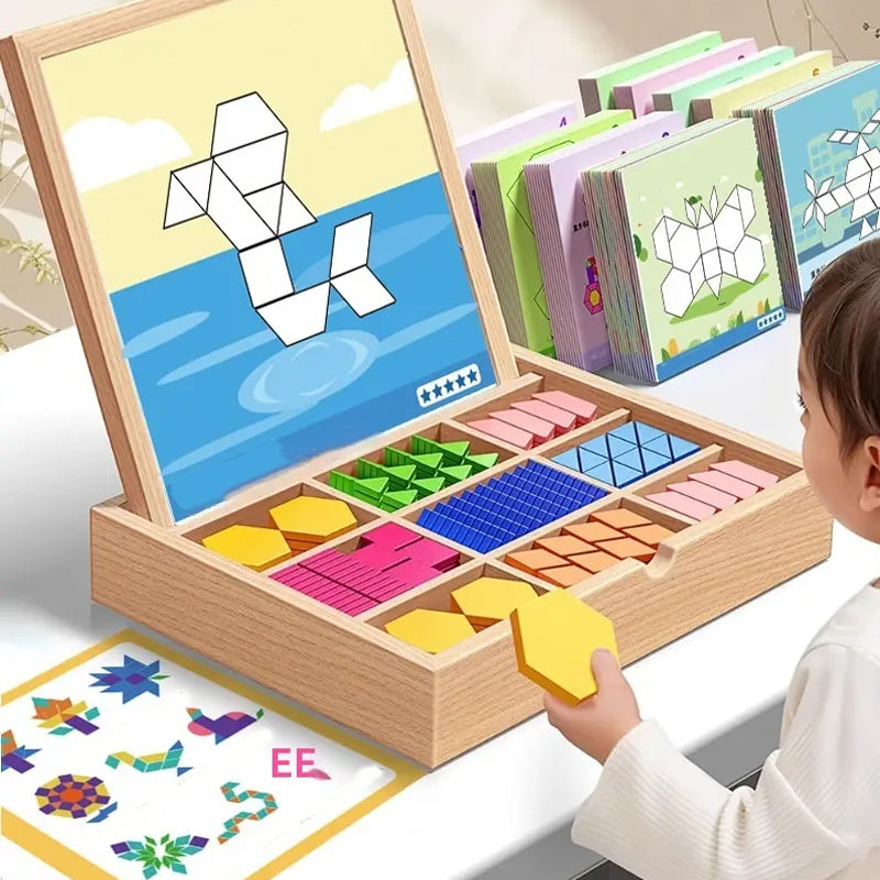 Building Blocks Magnetic Pattern Cards Wooden Storage Box