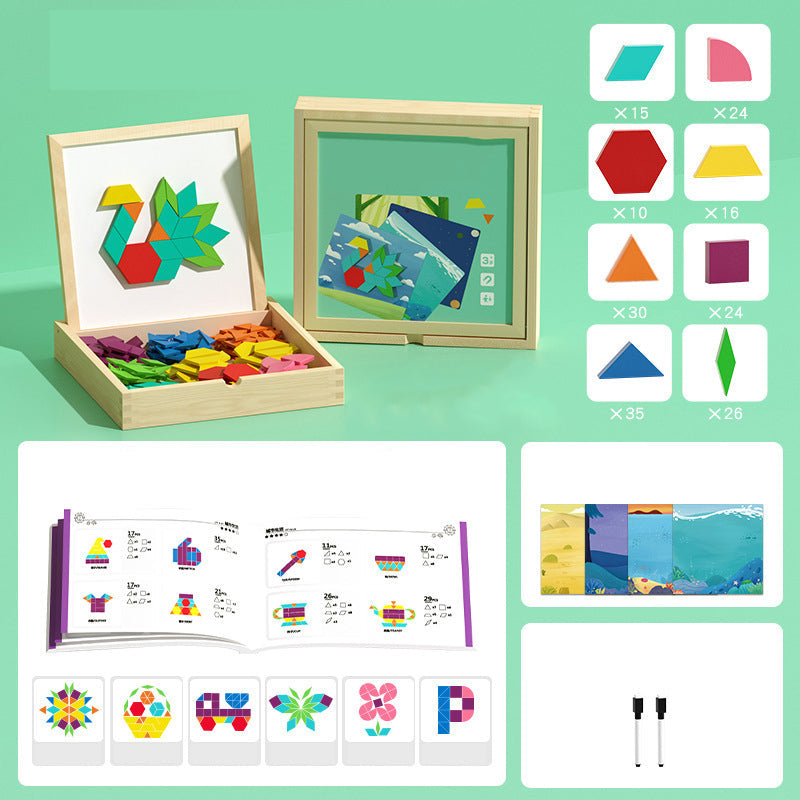 Building Blocks Magnetic Pattern Cards Wooden Storage Box