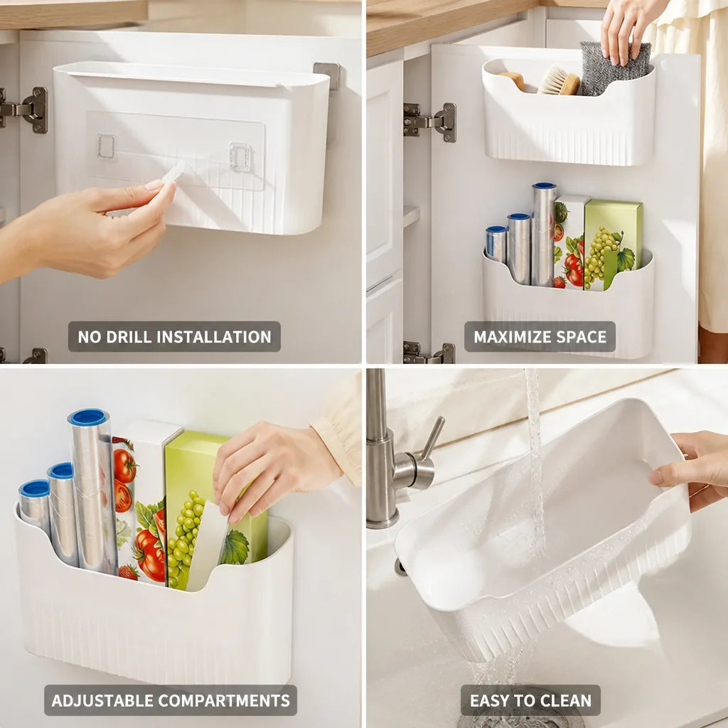 Cabinet Door Organizer No Drill Adhesive Adjustable Compartments