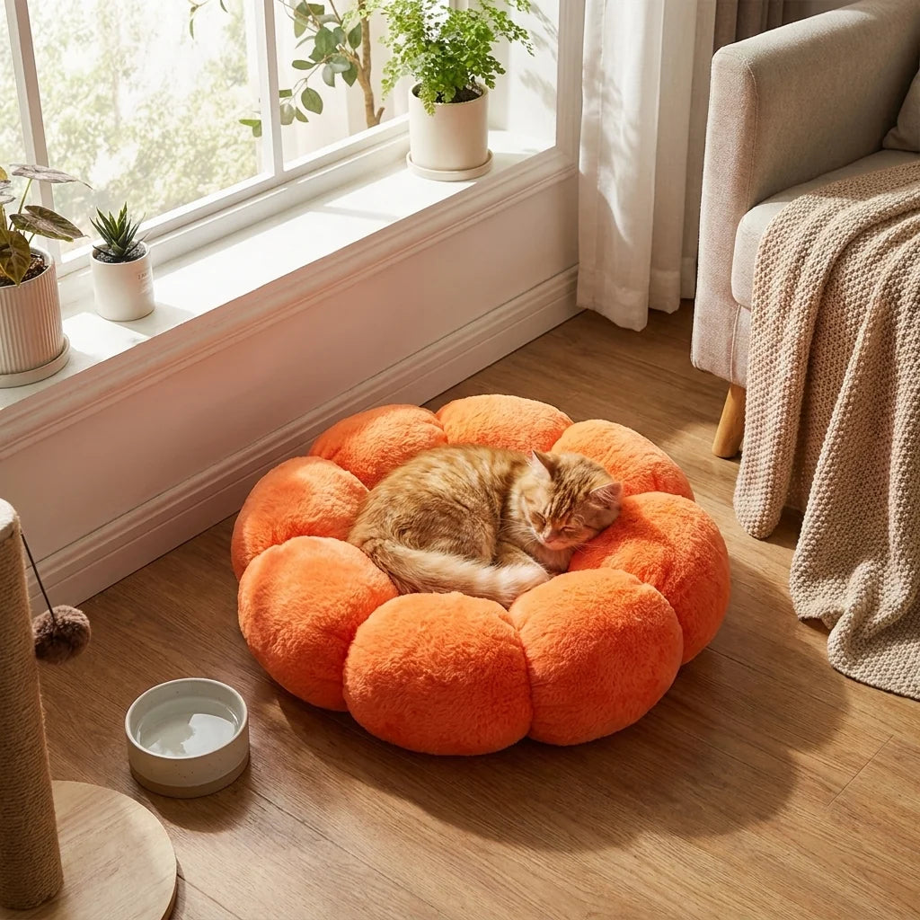 Cat Bed Flower-Shaped Nest Plush Cushion