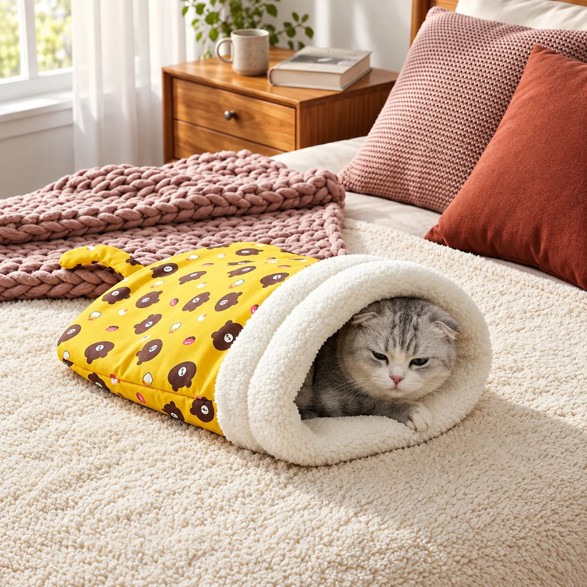 Cat Bed Plush-Lined Semi-Enclosed Machine Washable