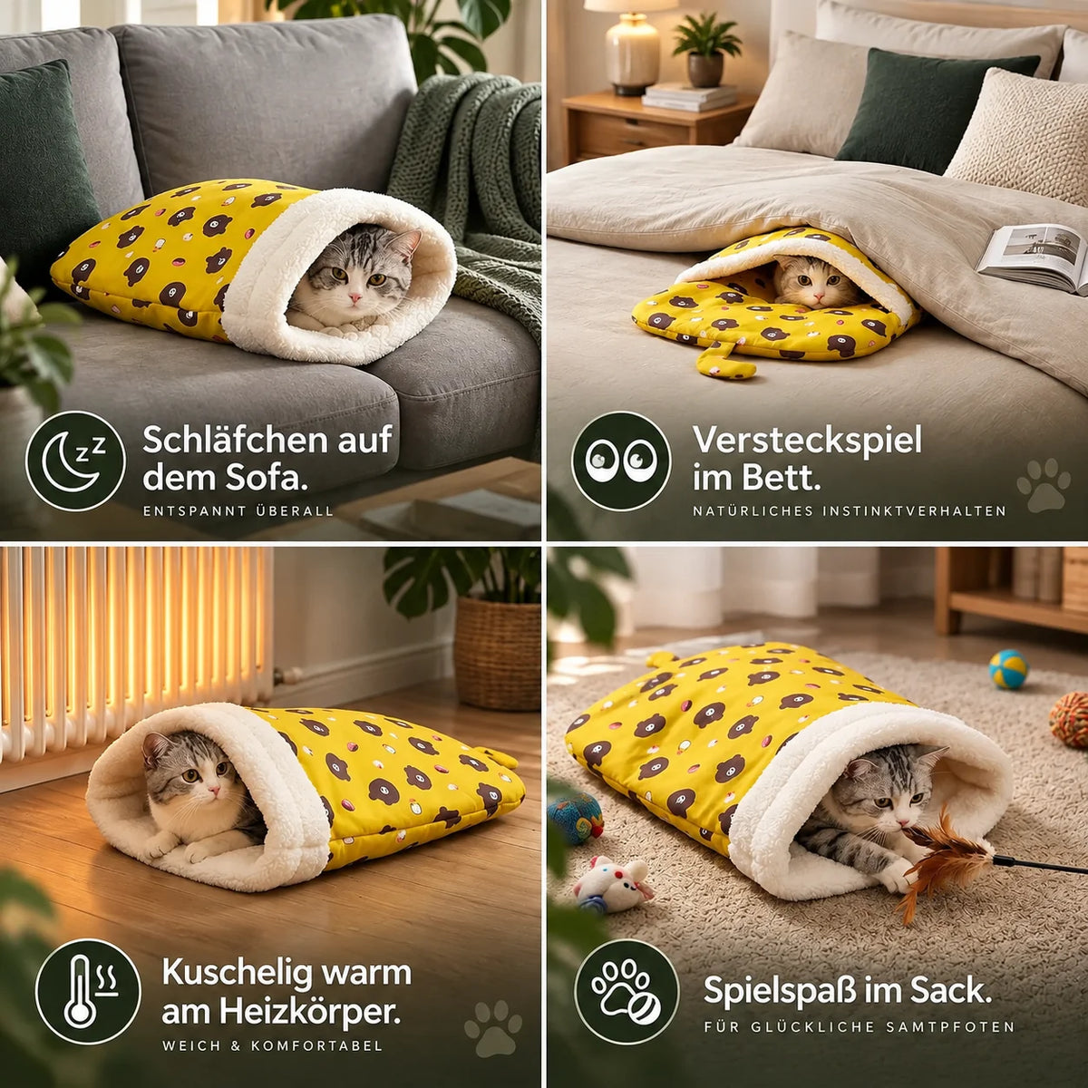 Cat Bed Plush-Lined Semi-Enclosed Machine Washable