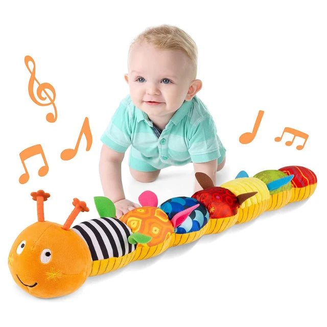 Caterpillar Rattle Plush Tummy Time Crinkle & Music
