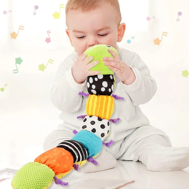 Caterpillar Rattle Plush Tummy Time Crinkle & Music