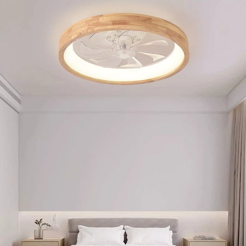Ceiling Fan Light Solid Wood Flush Mount Dimmable LED