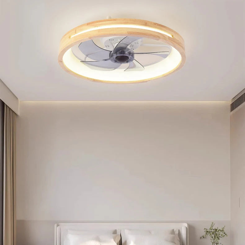 Ceiling Fan Light Solid Wood Flush Mount Dimmable LED