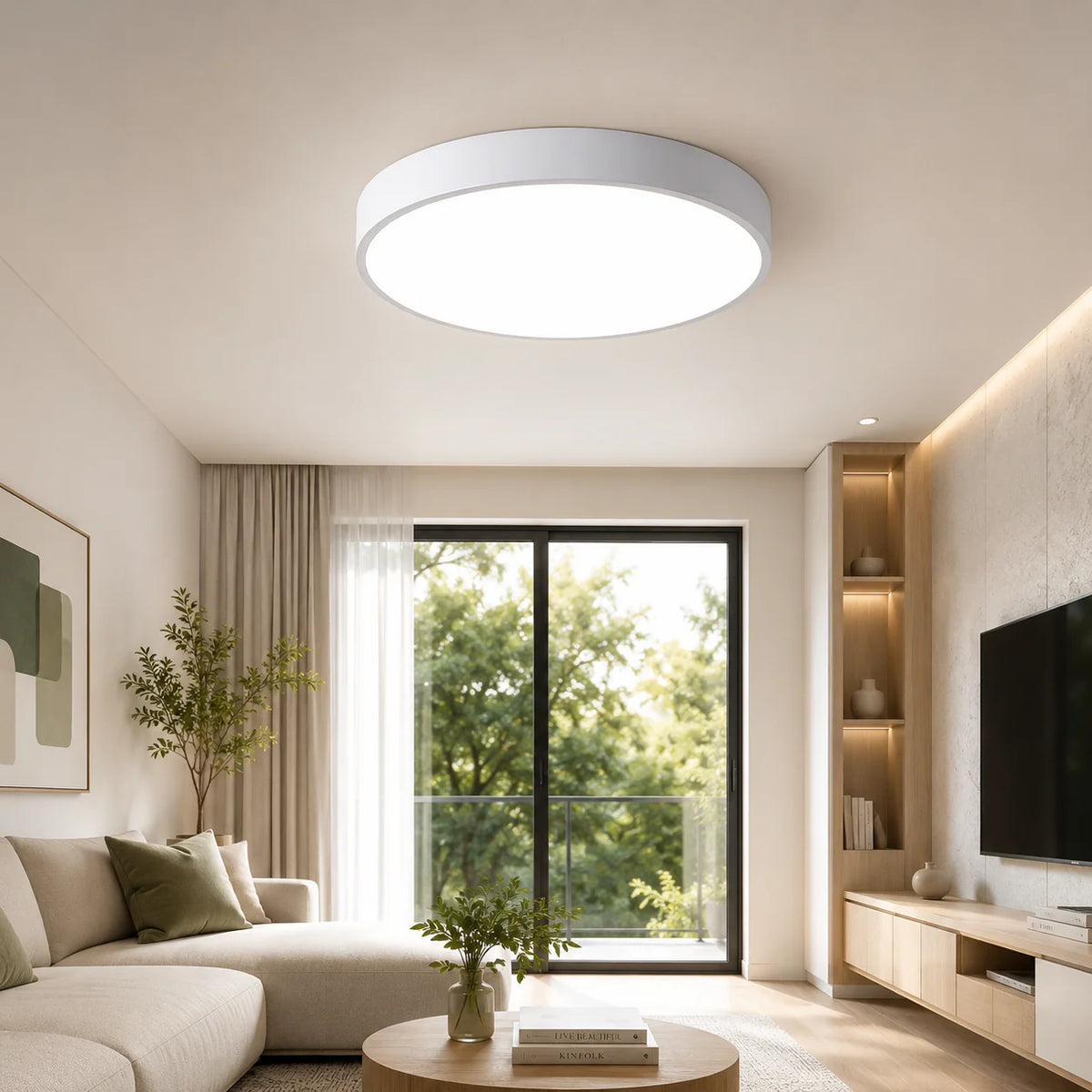 Ceiling Light Wood Ring Acrylic Diffuser LED Two Sizes