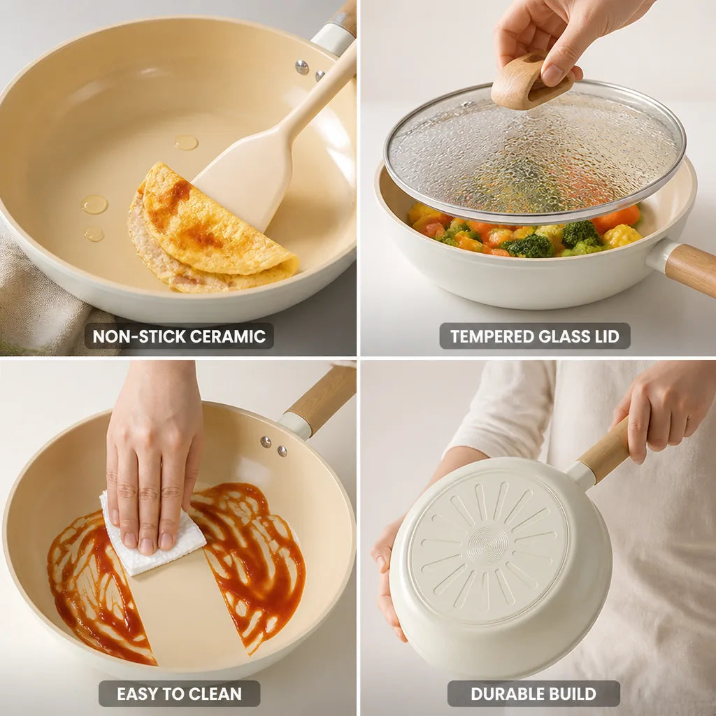 Ceramic Pot Non-Stick Tempered Glass Lid