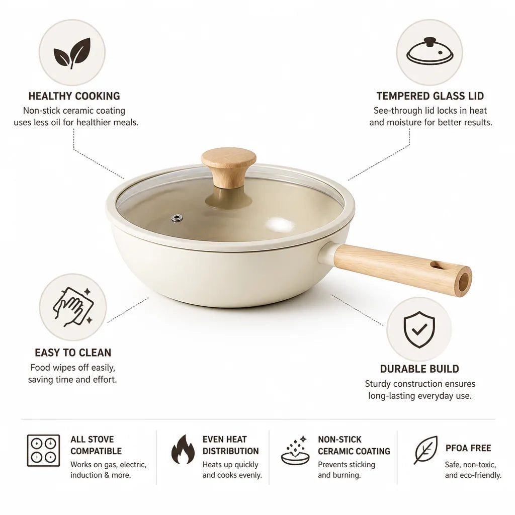 Ceramic Pot Non-Stick Tempered Glass Lid