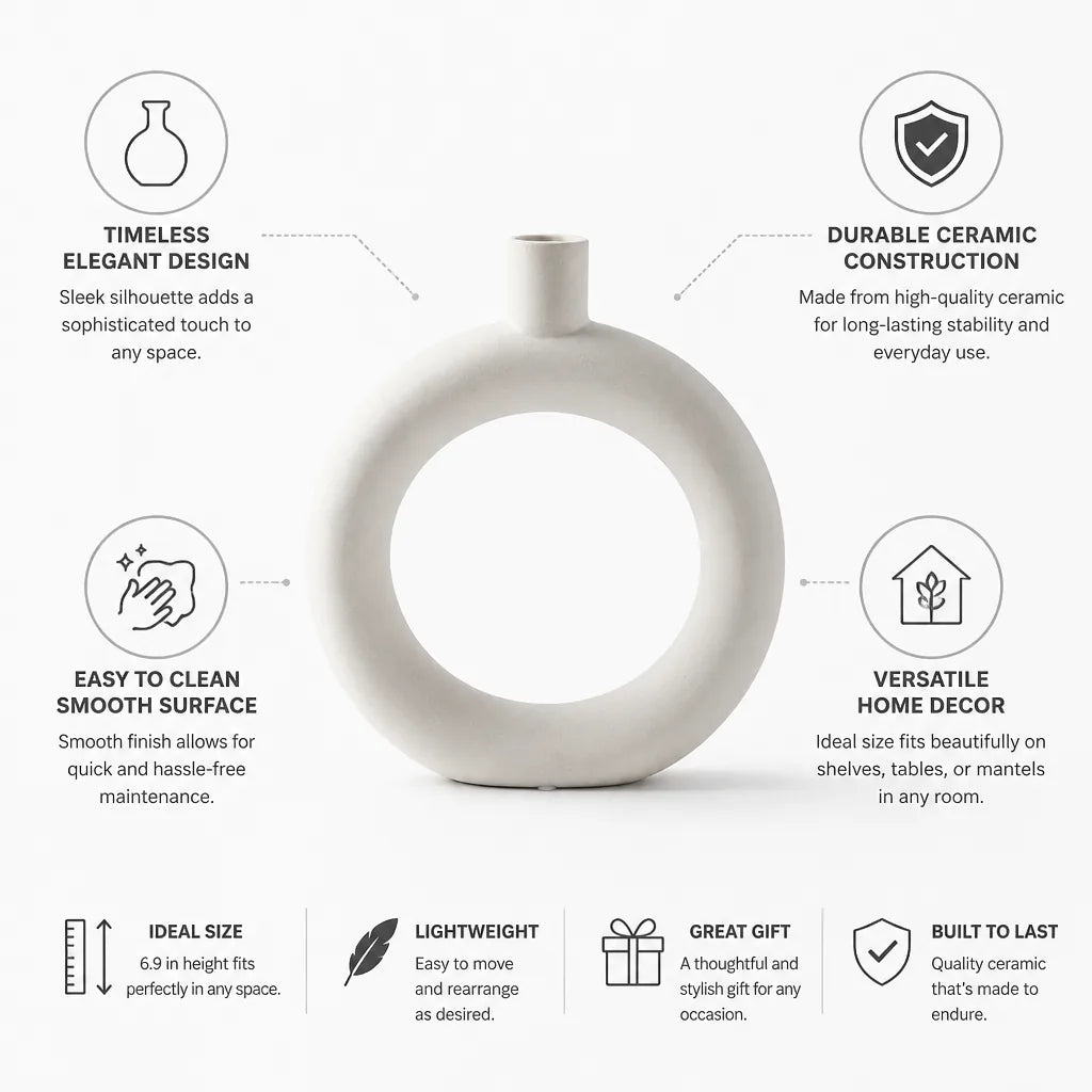 Ceramic Vase Minimalist Smooth Finish 6.9 Inch