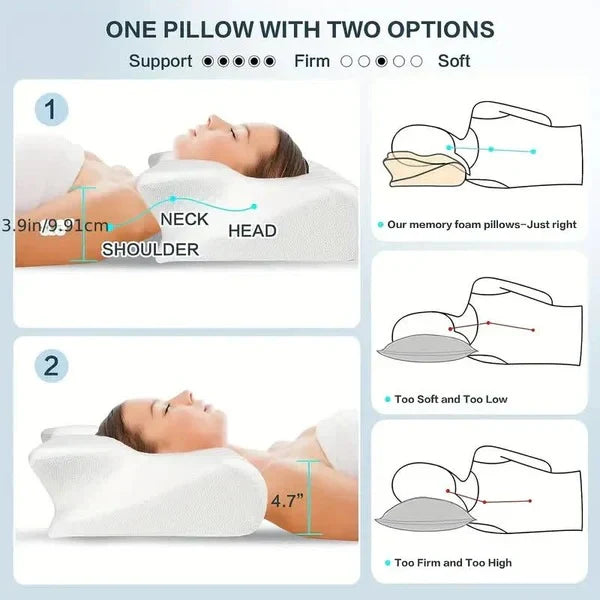 Cervical Memory Foam Pillow Ergonomic Butterfly Cooling Breathable Cover