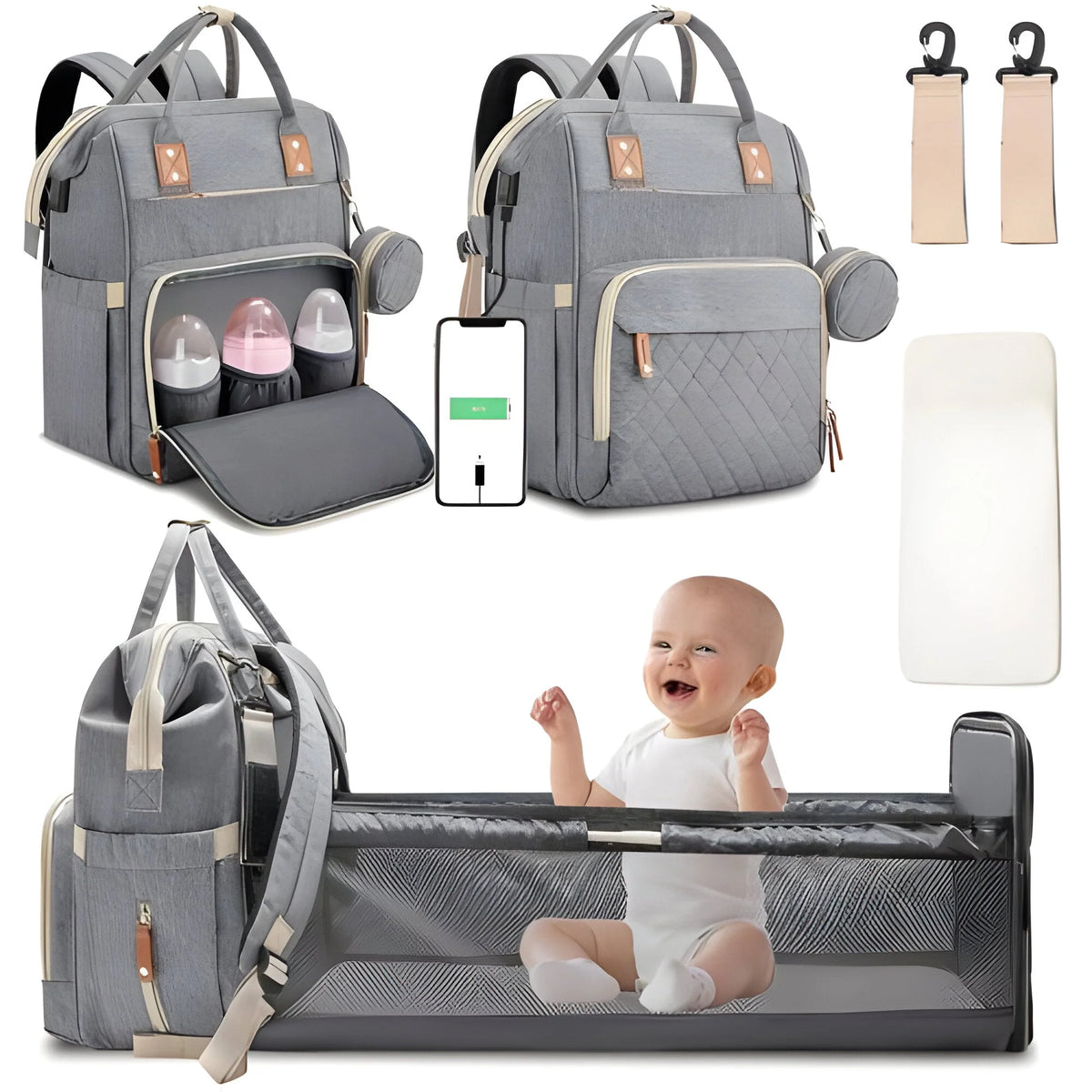 Changing Bag Convertible Cot Built-In Mosquito Net