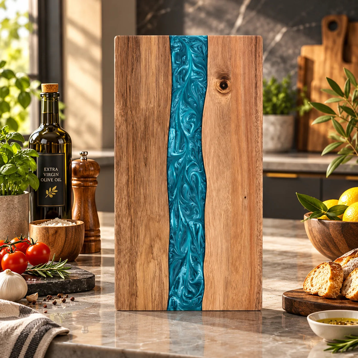 Charcuterie & Cutting Board Acacia Wood Blue Resin River