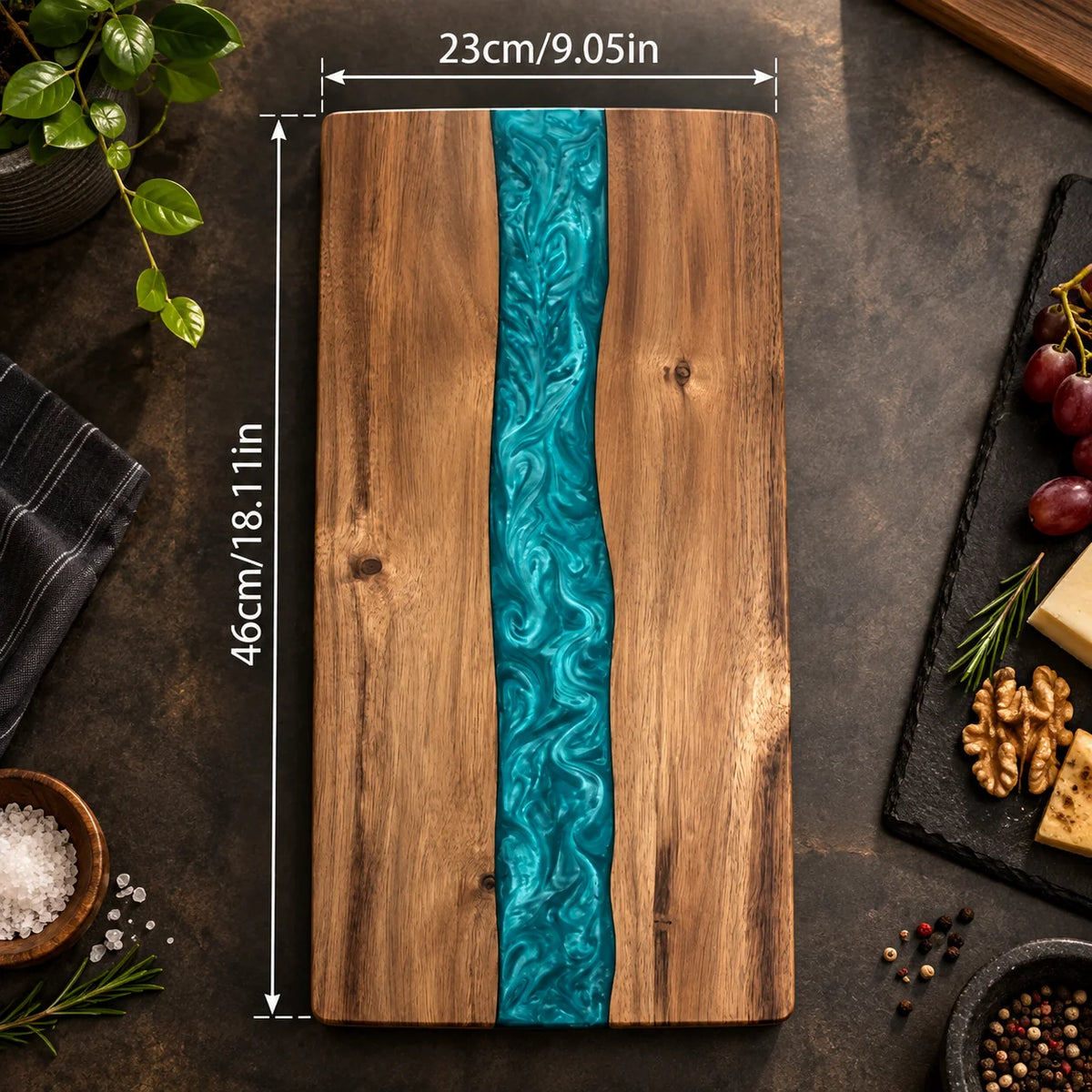 Charcuterie & Cutting Board Acacia Wood Blue Resin River