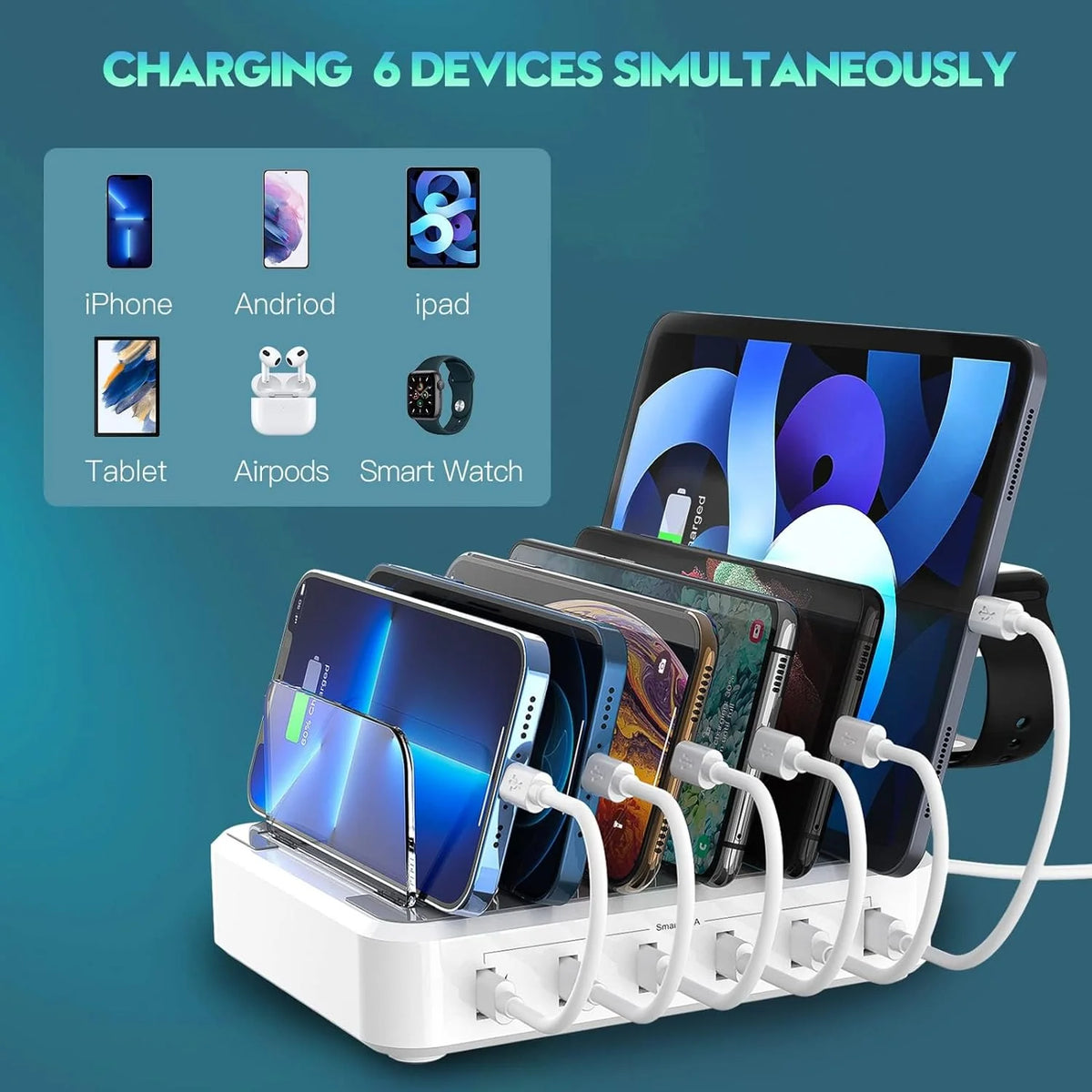 Charging Station Six-Device Adaptive Charging