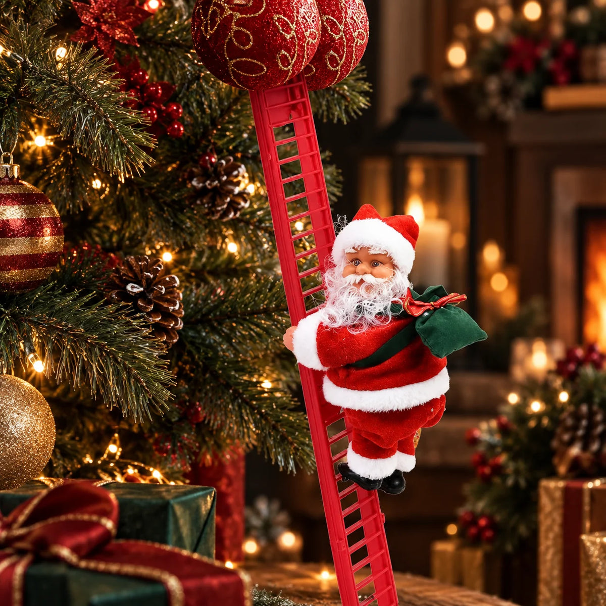 Christmas Decoration Animated Climbing Santa Battery-Free