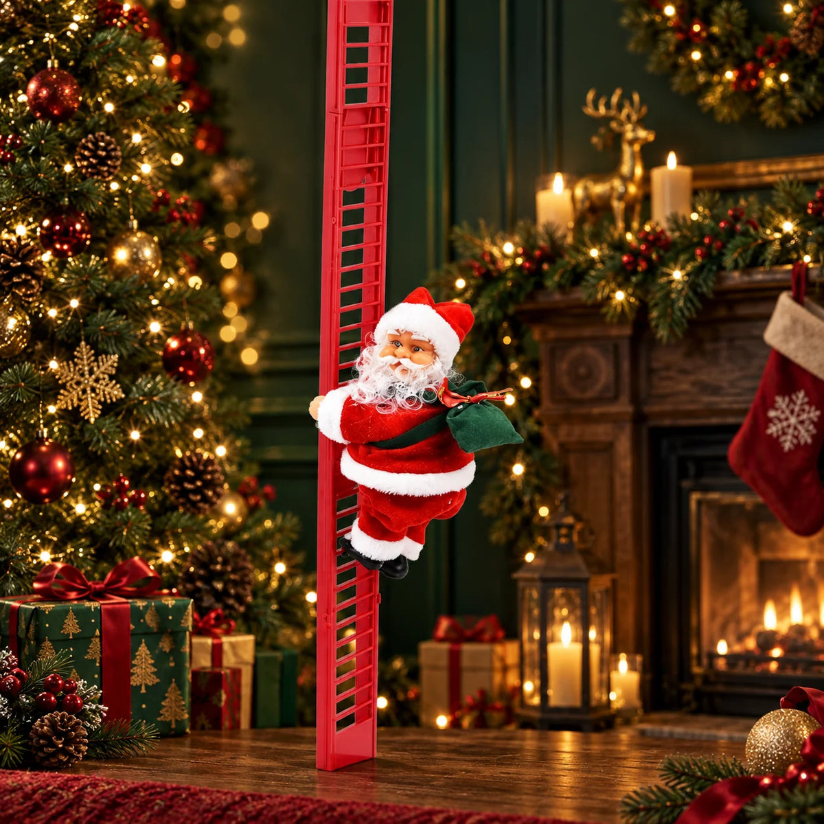 Christmas Decoration Animated Climbing Santa Battery-Free