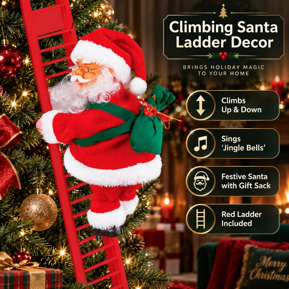 Christmas Decoration Animated Climbing Santa Battery-Free