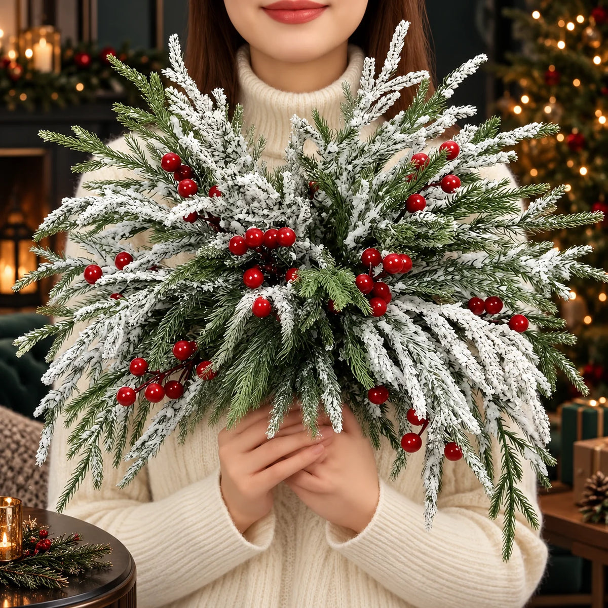 Christmas Greenery Stems Flexible Norfolk Pine & Berries 20-Pack