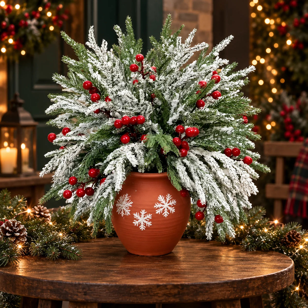 Christmas Greenery Stems Flexible Norfolk Pine & Berries 20-Pack
