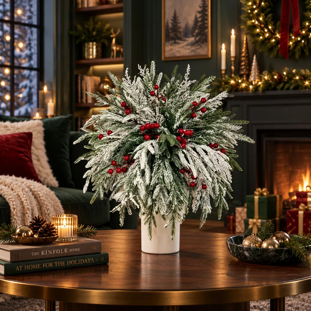 Christmas Greenery Stems Flexible Norfolk Pine & Berries 20-Pack