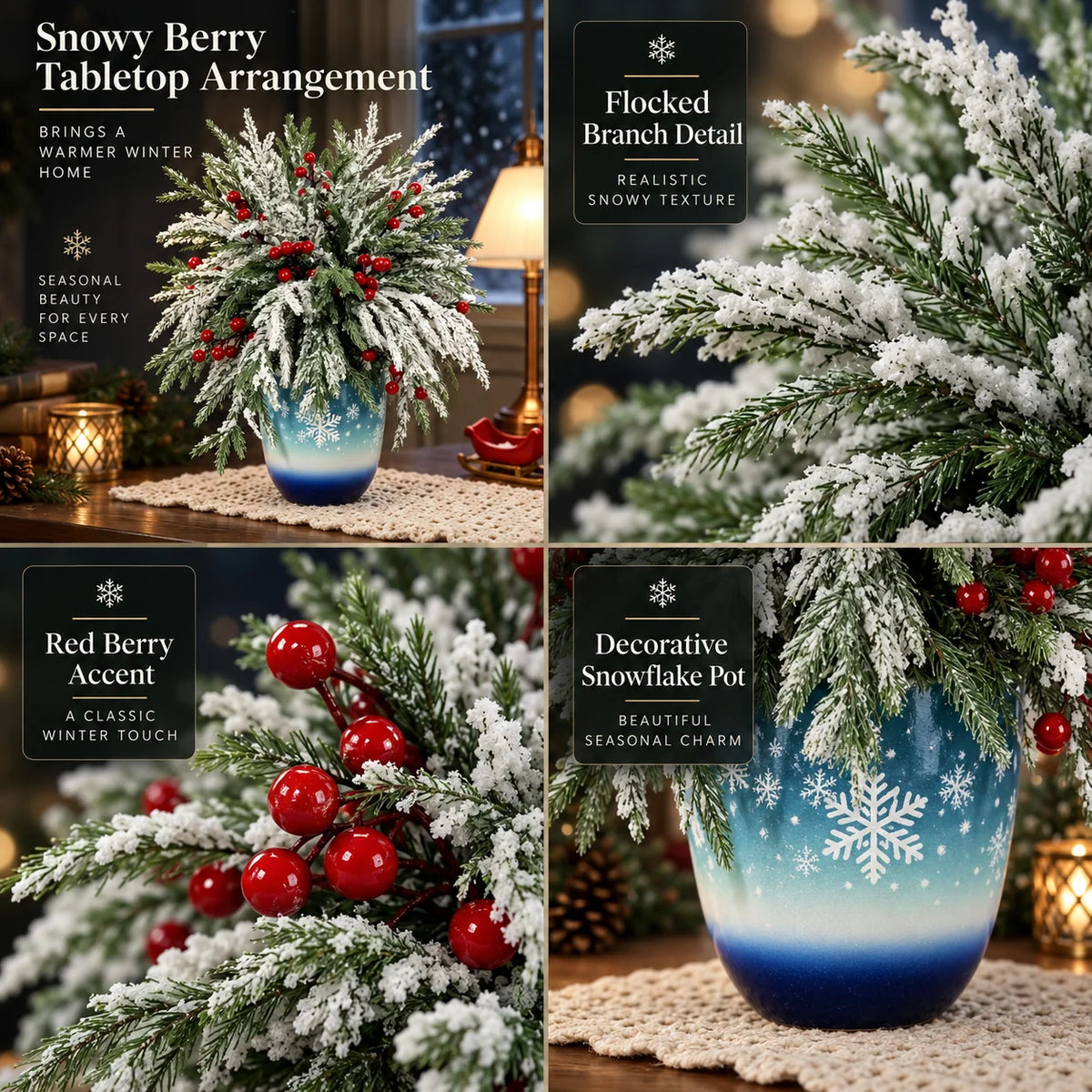 Christmas Greenery Stems Flexible Norfolk Pine & Berries 20-Pack
