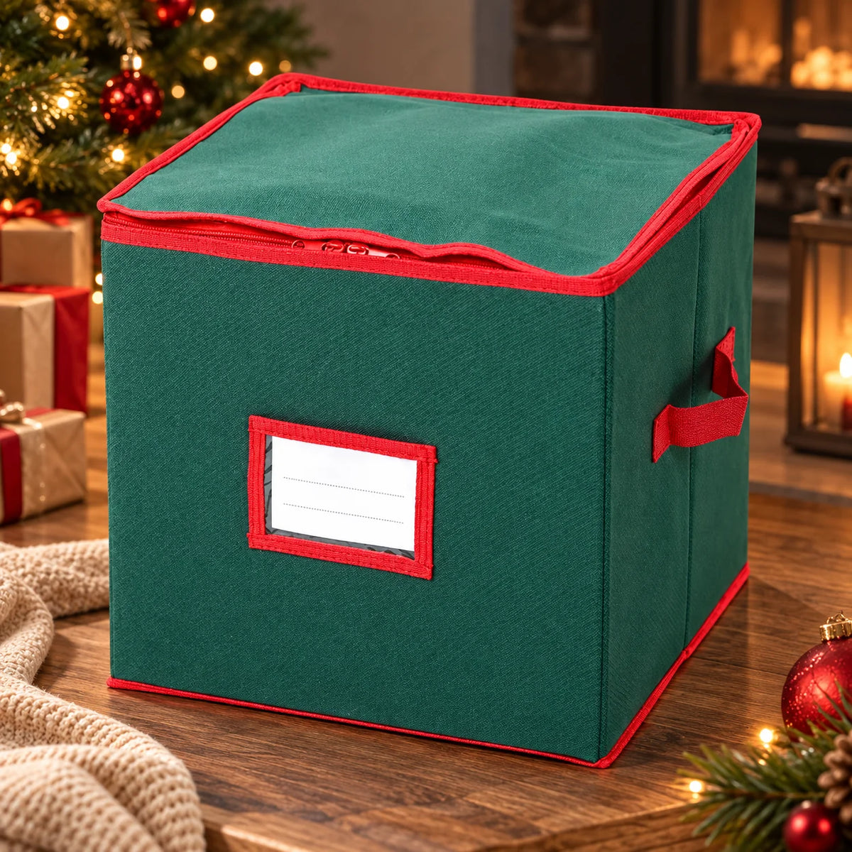 Christmas Ornament Storage Box Adjustable Dividers & Clear Window