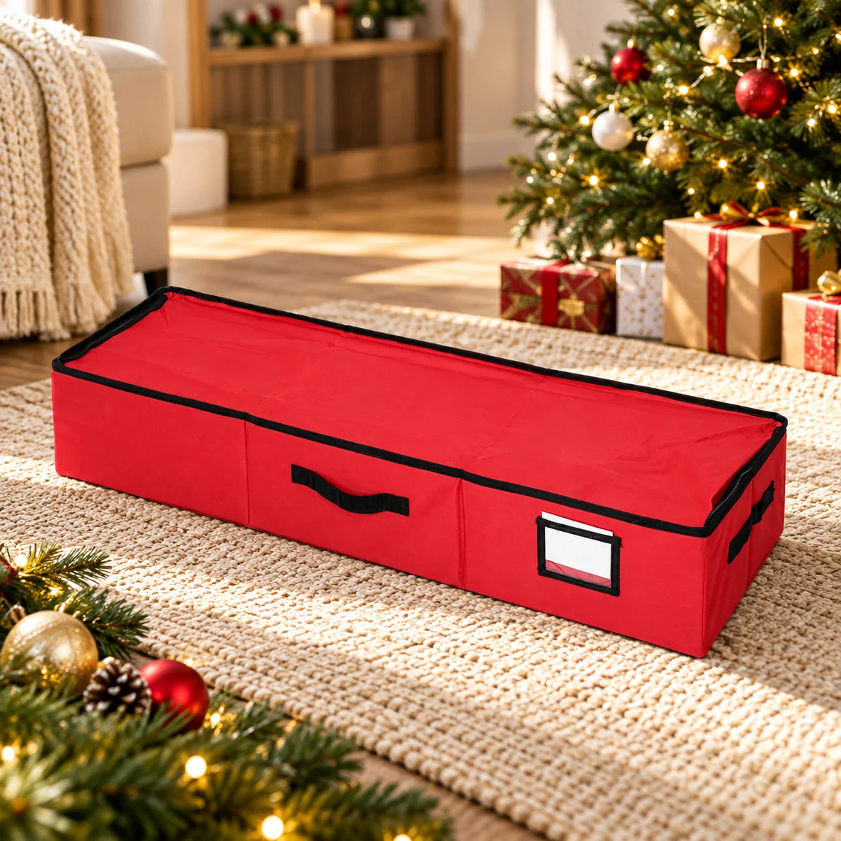 Christmas Ornament Storage Box Adjustable Dividers & Clear Window