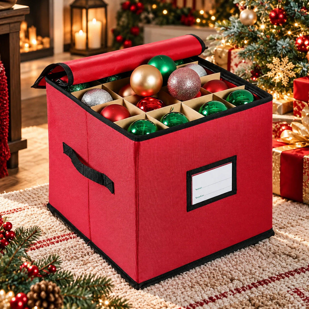 Christmas Ornament Storage Box Adjustable Dividers & Clear Window