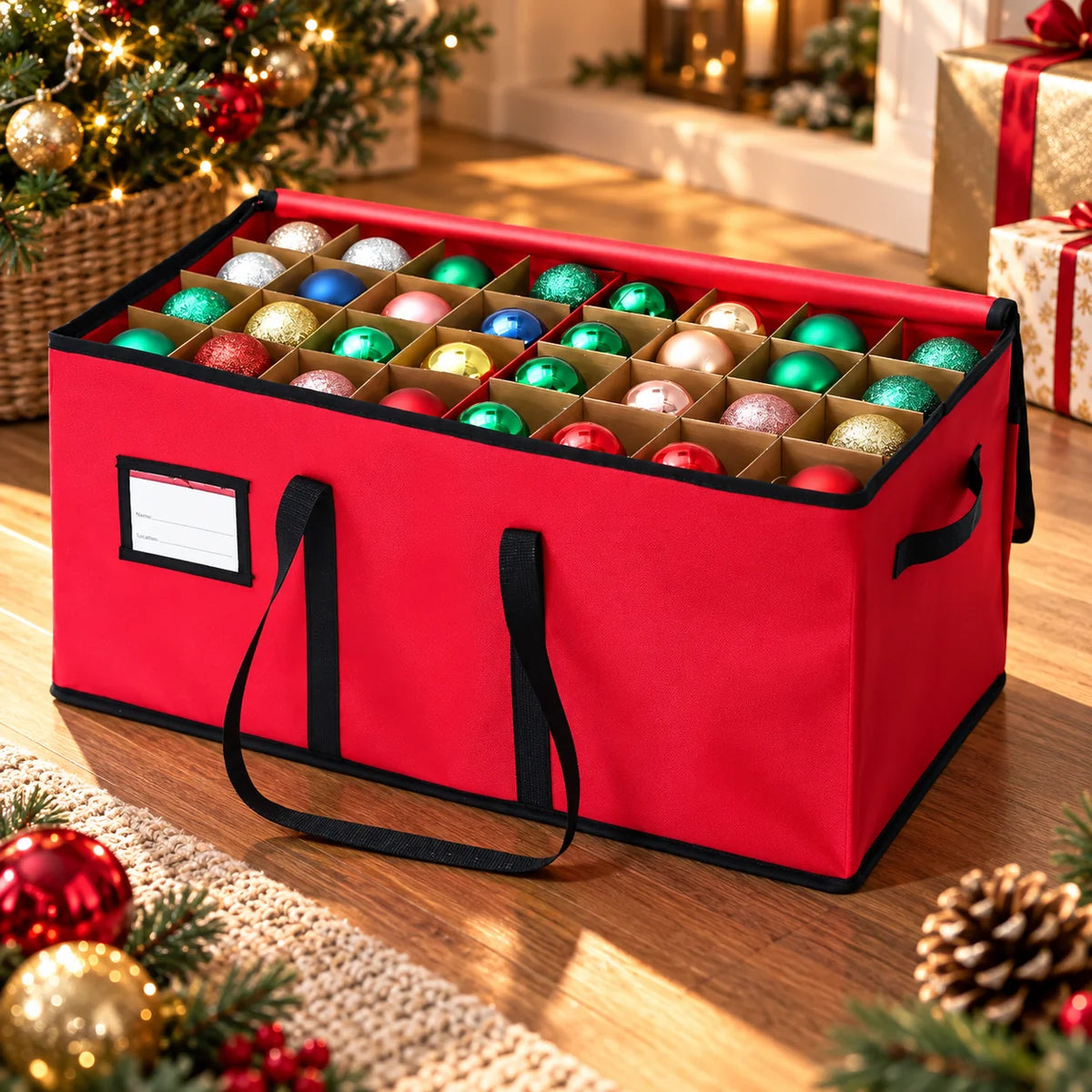 Christmas Ornament Storage Box Adjustable Dividers & Clear Window