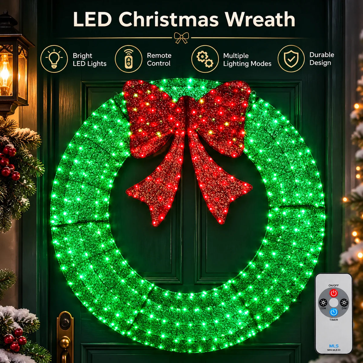 Christmas Wreath 60 Inch Pre-Lit Warm White LEDs