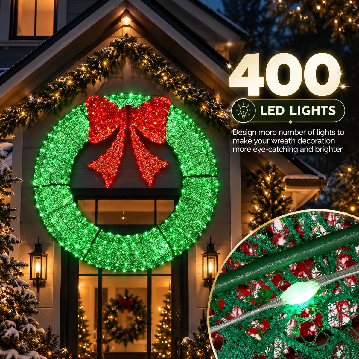 Christmas Wreath 60 Inch Pre-Lit Warm White LEDs