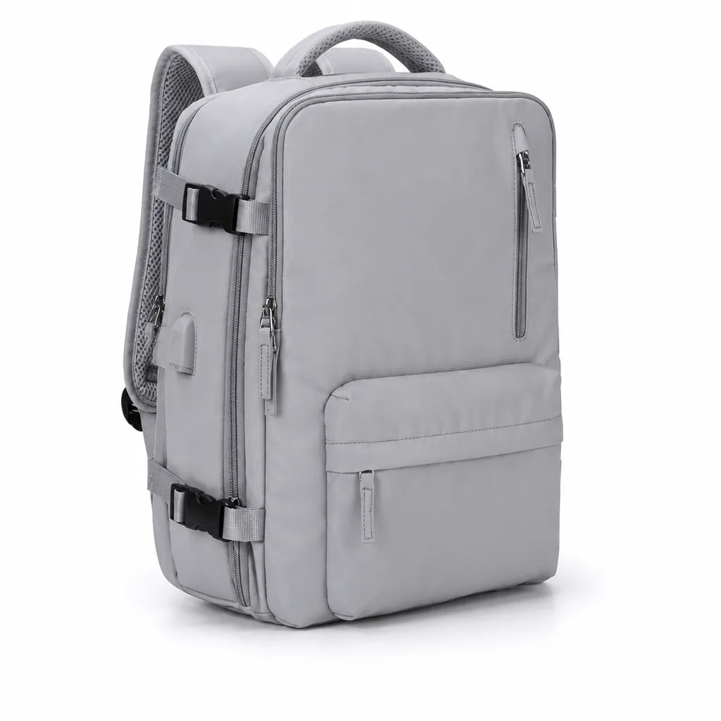 Clamshell Suitcase-Style Separate Shoe Compartment Travel Backpack (External USB Port)