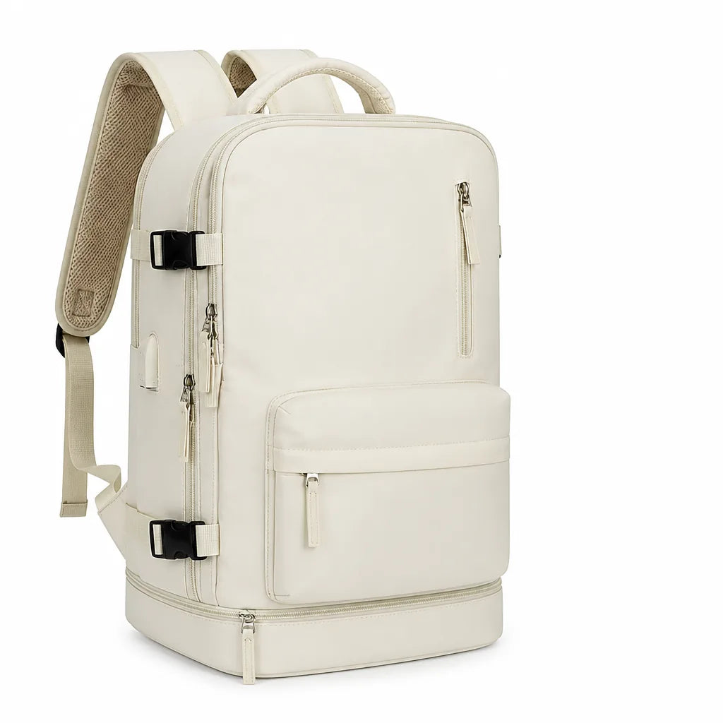 Clamshell Suitcase-Style Separate Shoe Compartment Travel Backpack (External USB Port)
