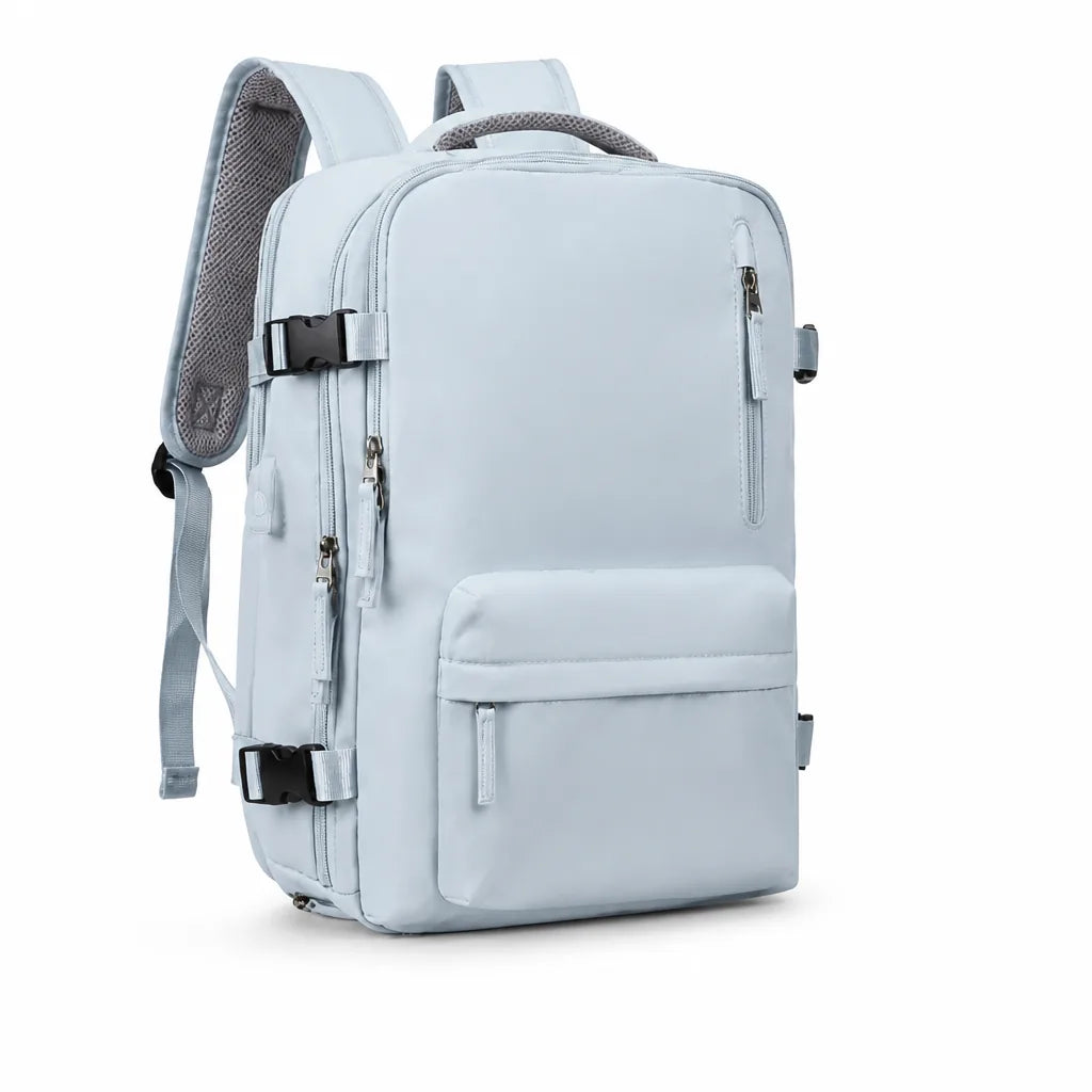 Clamshell Suitcase-Style Separate Shoe Compartment Travel Backpack (External USB Port)