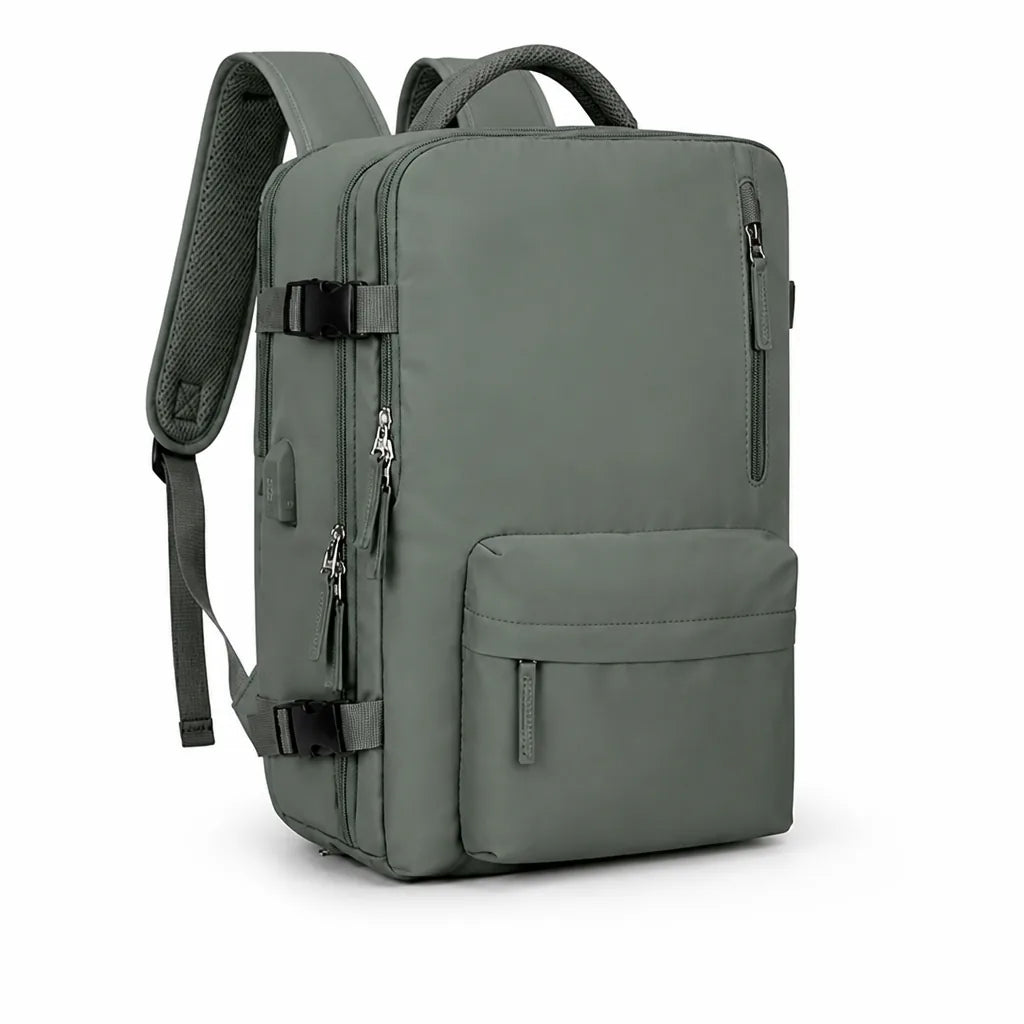 Clamshell Suitcase-Style Separate Shoe Compartment Travel Backpack (External USB Port)