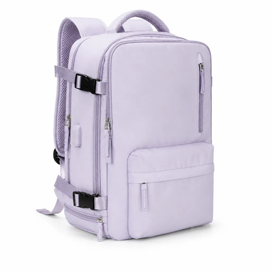 Clamshell Suitcase-Style Separate Shoe Compartment Travel Backpack (External USB Port)