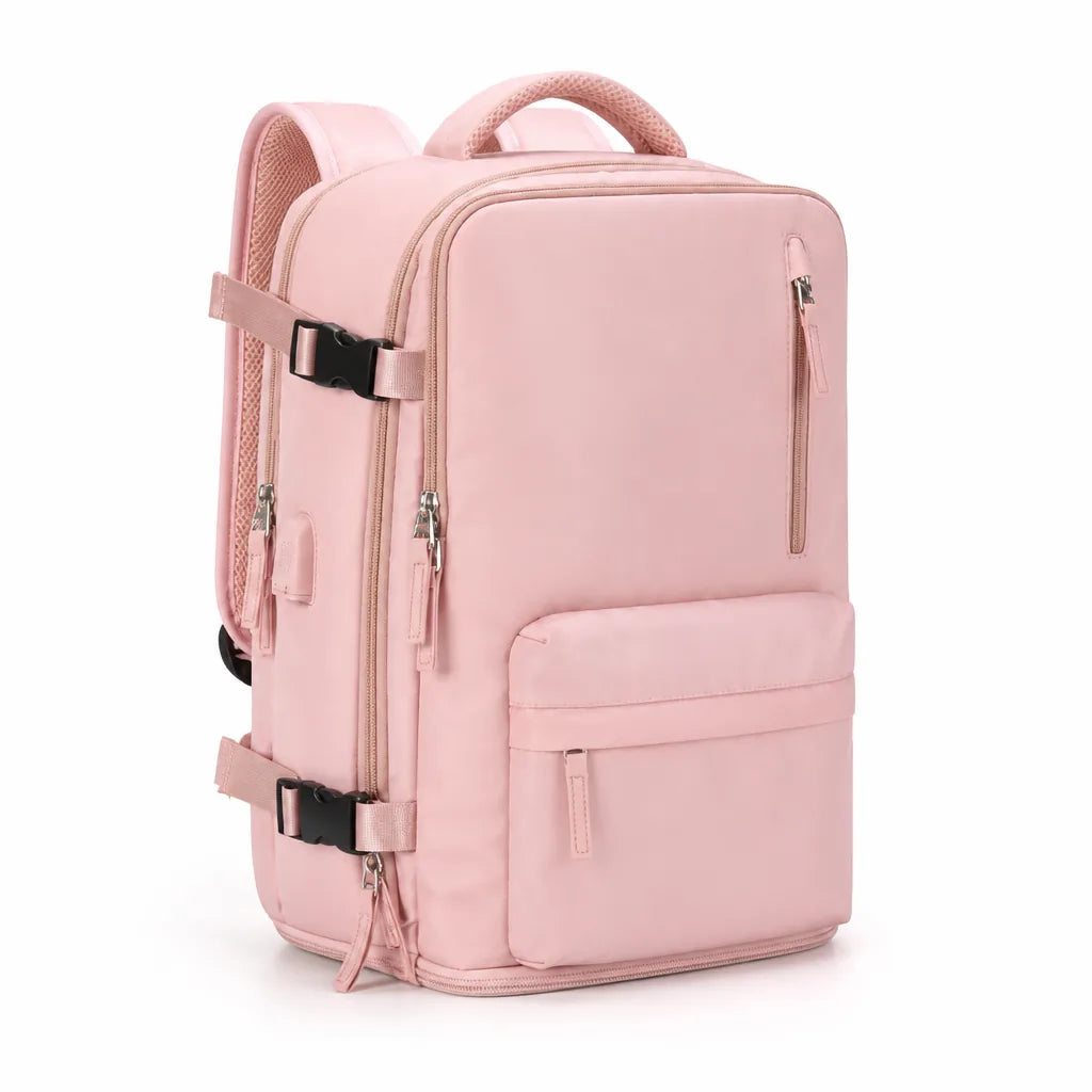 Clamshell Suitcase-Style Separate Shoe Compartment Travel Backpack (External USB Port)