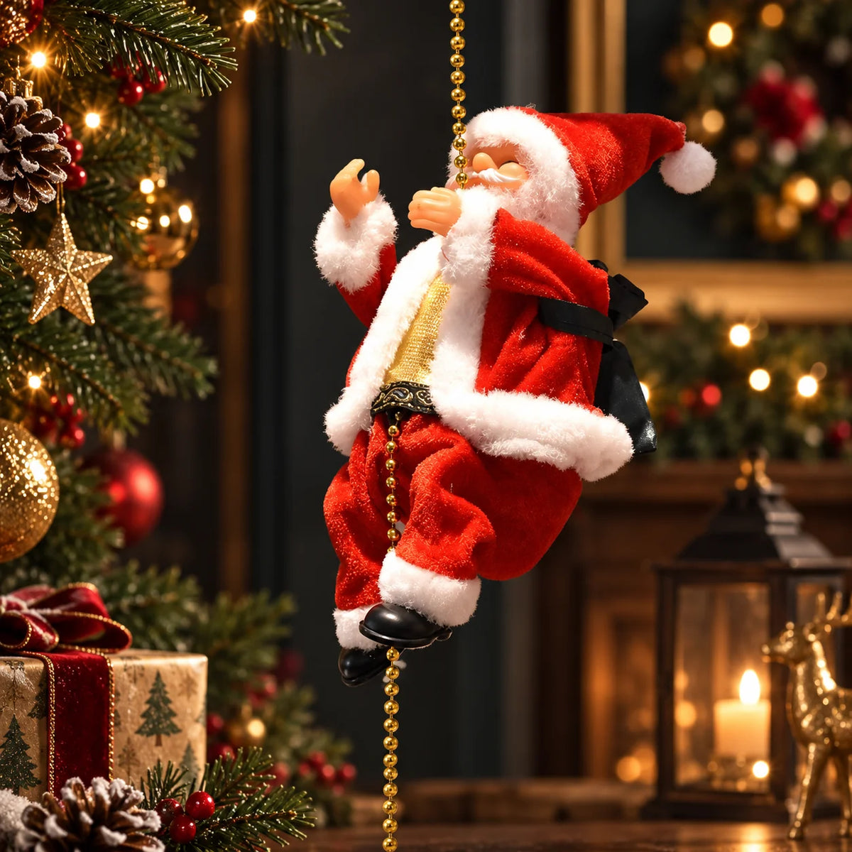 Climbing Santa Decoration Musical No Batteries