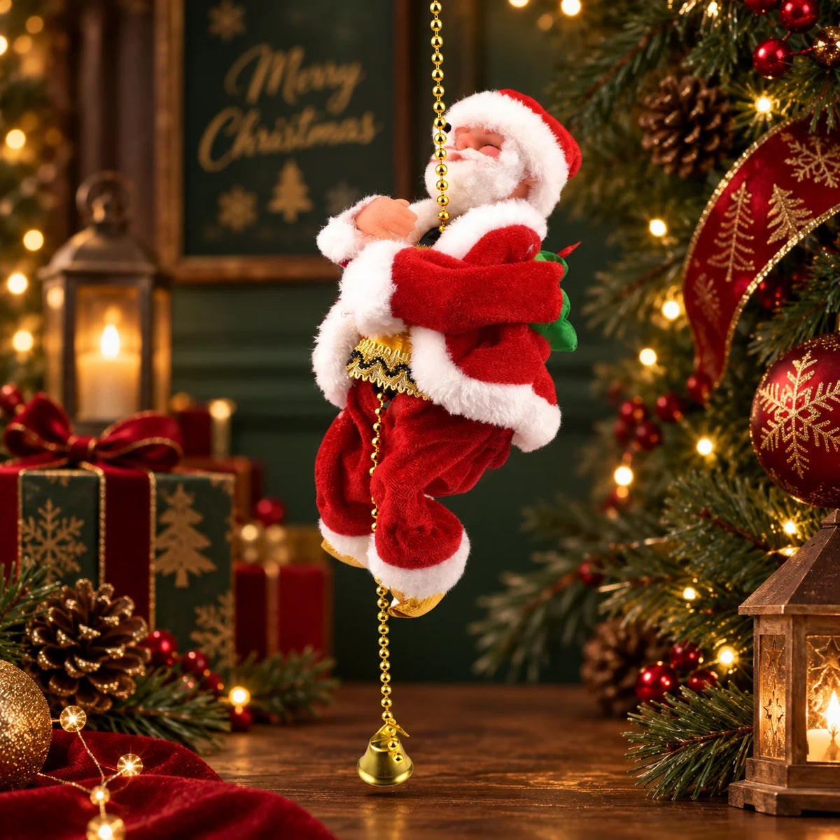 Climbing Santa Decoration Musical No Batteries