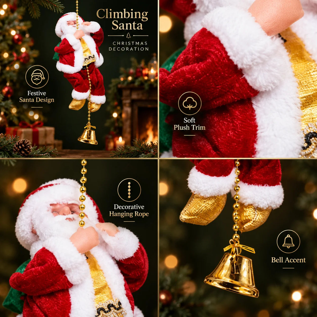 Climbing Santa Decoration Musical No Batteries