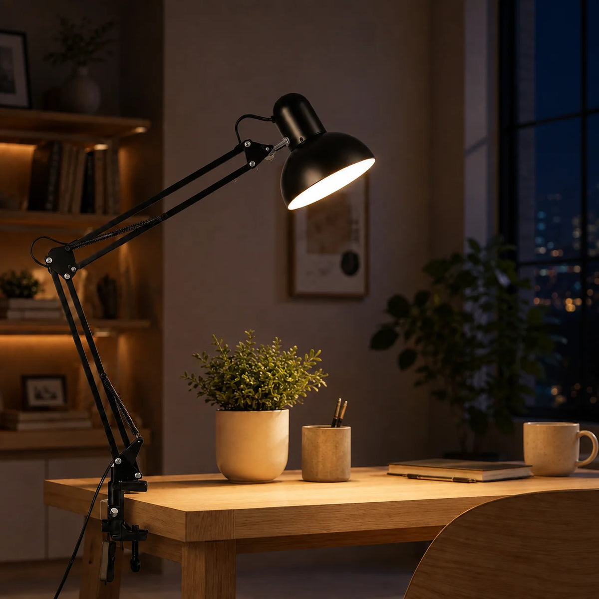 Clip-On Desk Lamp Adjustable Pivoting Arm E26 Bulb Base