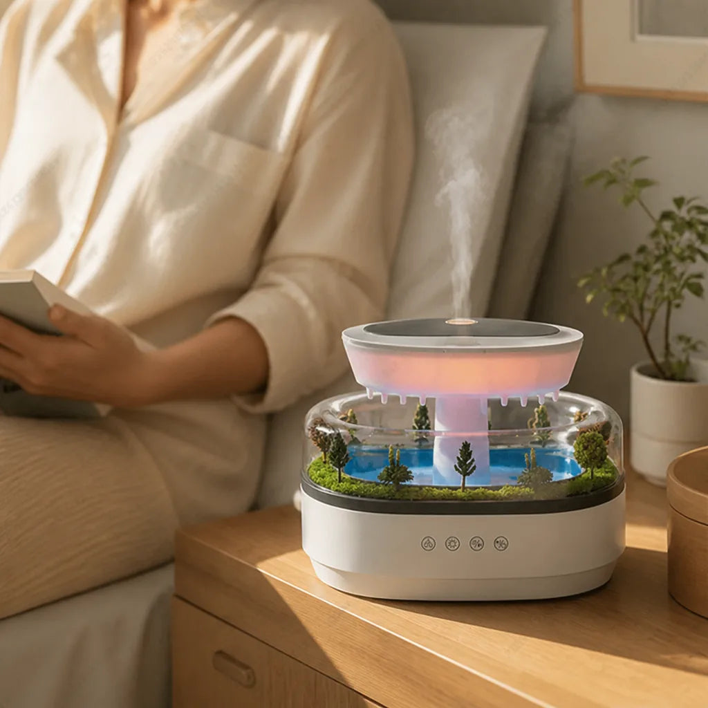 Cloud-Shaped Raindrop Effect Ultrasonic Aroma Diffuser & Humidifier (300ml Tank)