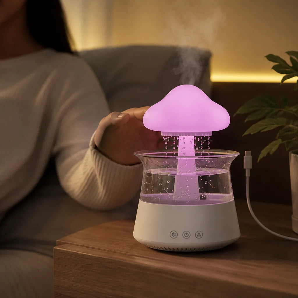 Cloud-Shaped Ultrasonic Humidifier (Visible Rain Effect, Color-Changing LED)