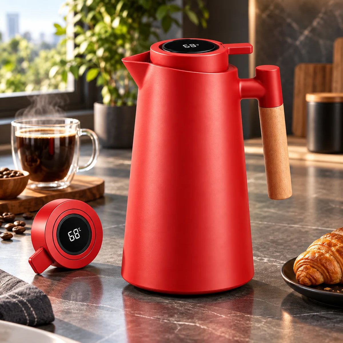 Coffee & Tea Carafe Double-Wall Insulated Digital Temperature Display