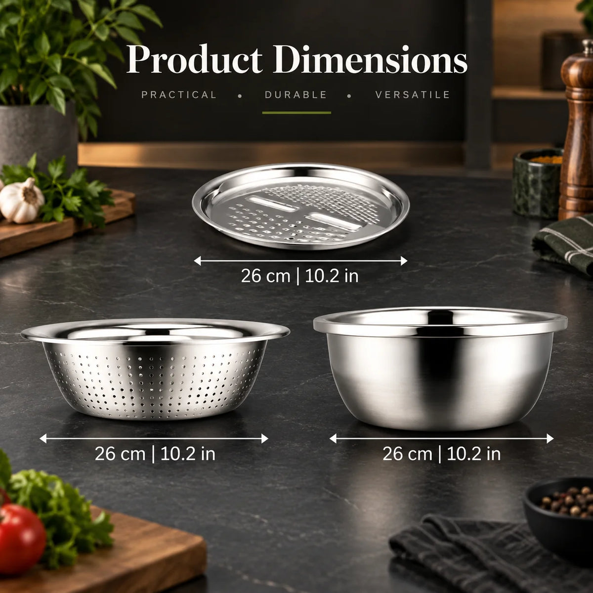 Colander & Grater Bowl Set Stainless Steel Nesting